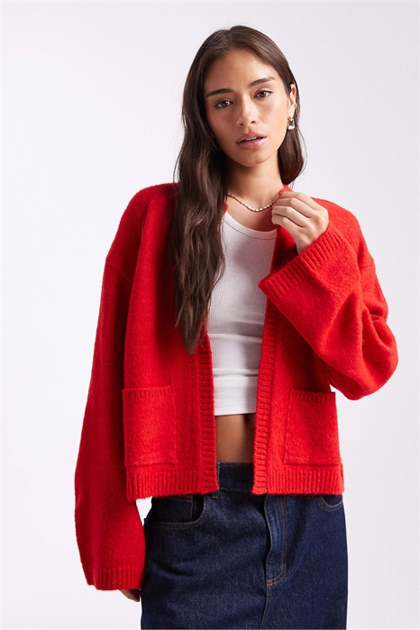 Кардиган, связанный от края до края, с накладными карманами артикул 152124398