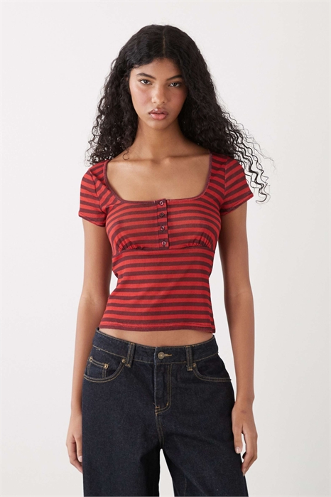 Топ-бабидолл с воротником-хенли артикул 155513225