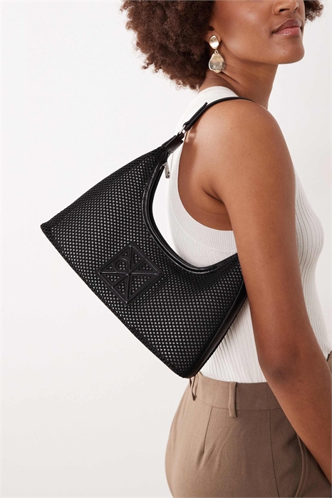 Сумка через плечо с джинсовой сеткой, эмблемой и кошельком артикул 154172977