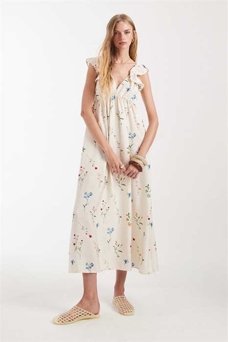 Макси-платье с воланами на плечах и V-образным вырезом артикул 153813080