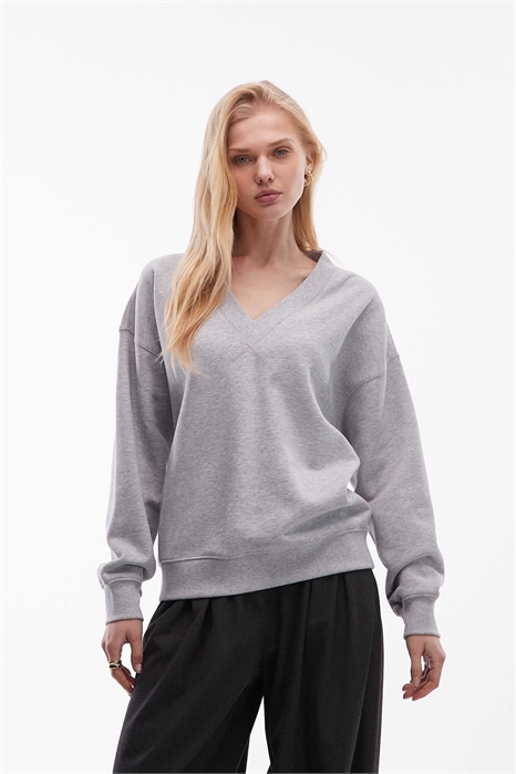 Свитшот из чистого хлопка с V-образным вырезом и свободным кроем артикул 154692559