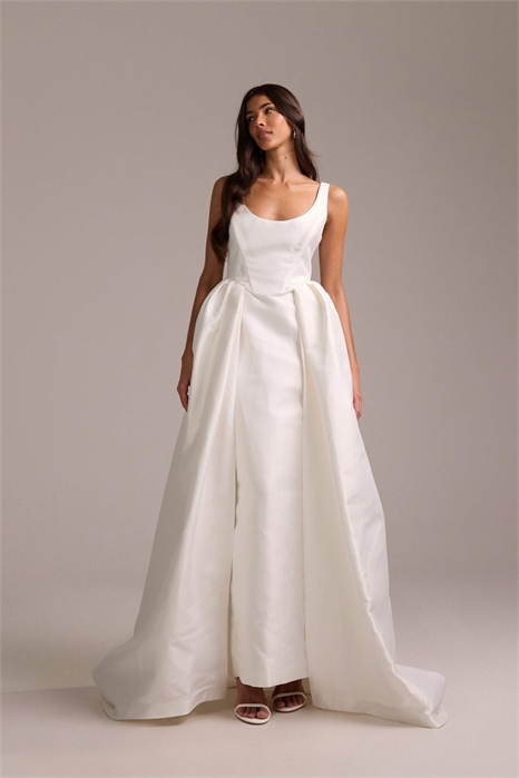 Макси-платье-футляр с вырезом «супер-скоуп» и объемной накладной юбкой артикул 153917284