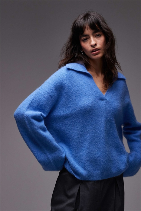 Свитер из смешанной шерсти альпаки с воротником-поло светло-голубого цвета артикул 149244961