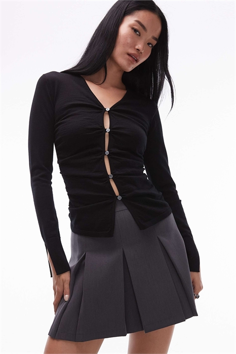 Топ из чистого бархата с рюшами и V-образным вырезом, с длинными рукавами артикул 152632127