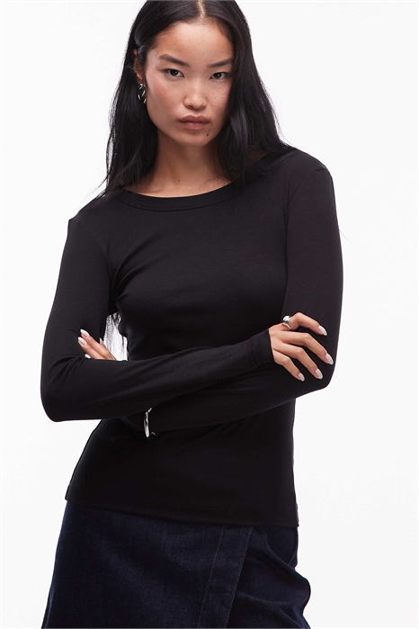 Толстовка с длинными рукавами из трикотажа с ребристой отделкой и лодочным вырезом артикул 151091666