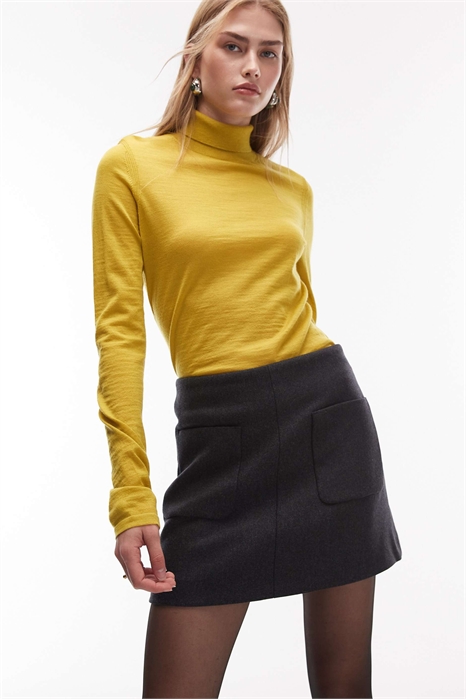 Мини-юбка с высоким содержанием шерсти и карманами спереди артикул 150524199