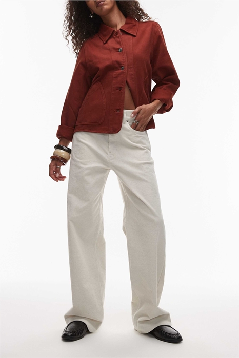 Брюки из эластичного вельвета с низкой посадкой, свободным кроем и широкими брючинами цвета кораллового артикул 150524147