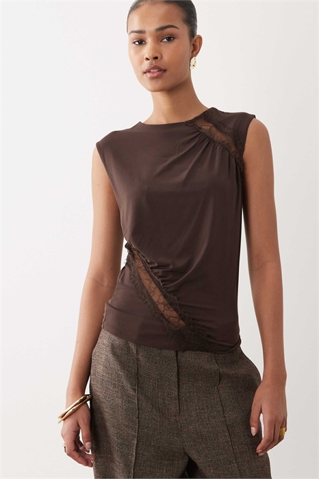 Топ без рукавов с элементами из прозрачного кружева артикул 155144896