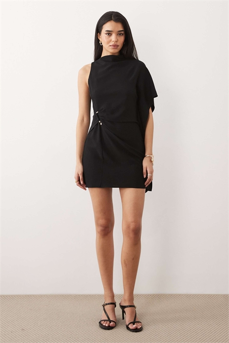 Мини-платье на одно плечо с металлическими элементами артикул 155128945