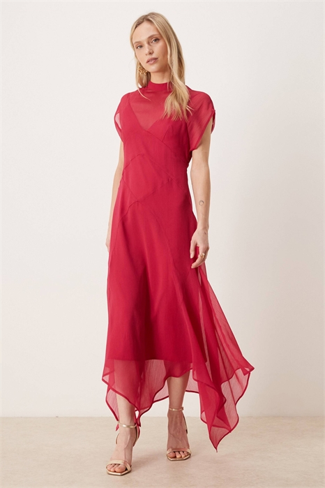 ASOS DESIGN Макси-платье из шифона с высоким воротником и асимметричным подолом, размер Petite артикул 154052021