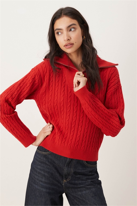 Свитер с четвертью молнии и узором «коса» артикул 151860411