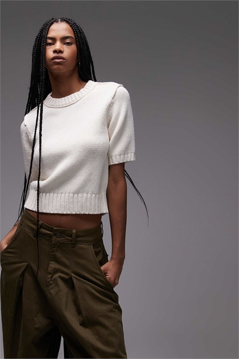 Свитер с короткими рукавами из смеси шерсти и хлопка артикул 154340387