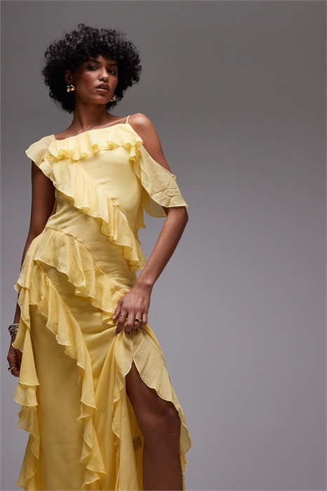 Макси-платье-комбинация с многоярусными оборками и завязками на спине артикул 146841129