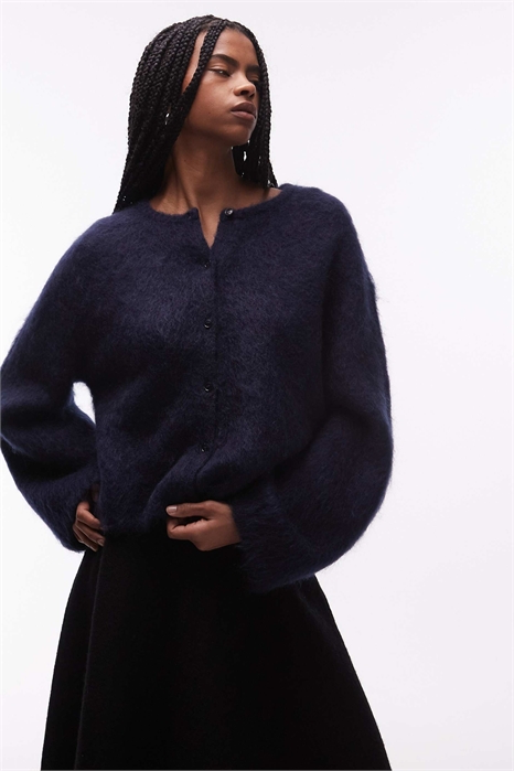 Кардиган с круглым вырезом из смеси мохера и шерсти артикул 154340410