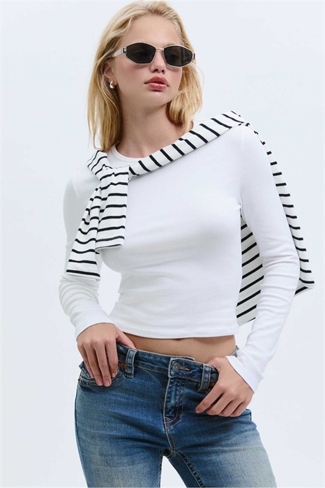 Простая хлопковая футболка с длинным рукавом артикул 151958627