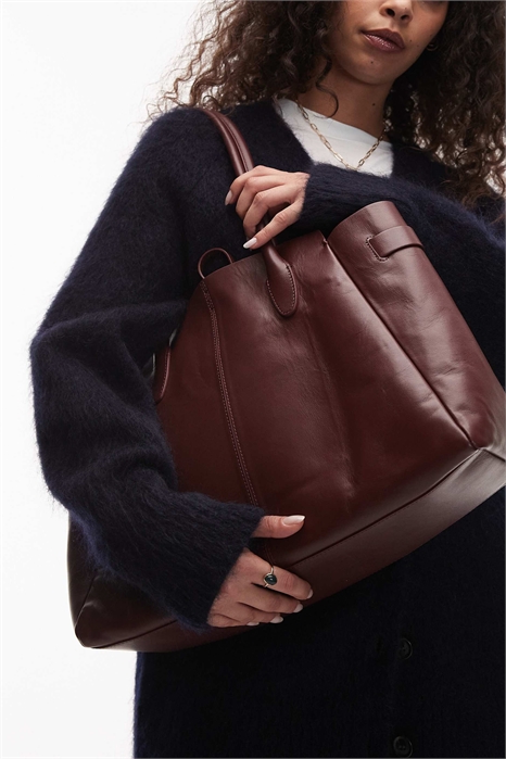 Кожаная сумка-шоппер бордового цвета артикул 151749738