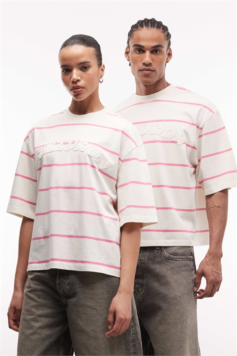 Универсальная футболка свободного кроя с логотипом в полоску артикул 154328492