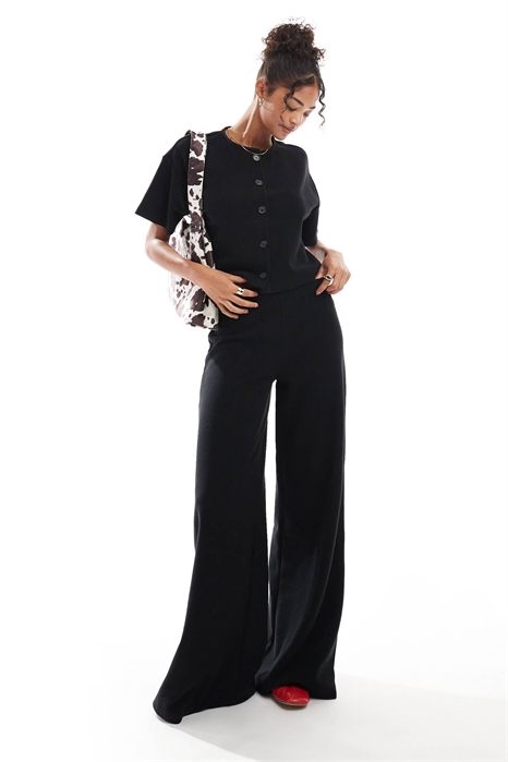 Брюки с мягкой ребристой отделкой и широкими брючинами артикул 142047226