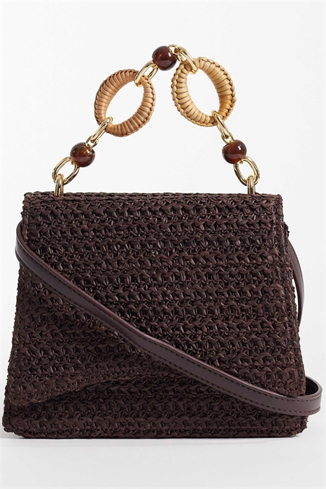 Сумка через плечо из соломы с ручкой из смолы и съемным ремнем через плечо артикул 153575206