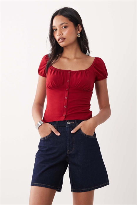 Топ с пуговицами в стиле «доярки» артикул 152236090
