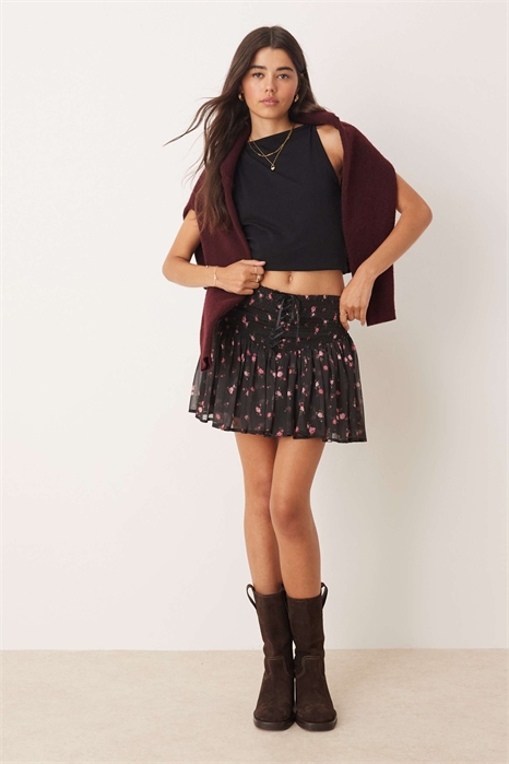 Мини-юбка с цветочным принтом и сборками на талии артикул 147966271