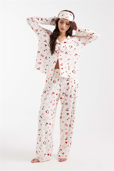 Комплект пижамы из сверхмягкой ткани с рисунком вишен и бантиков артикул 152317471