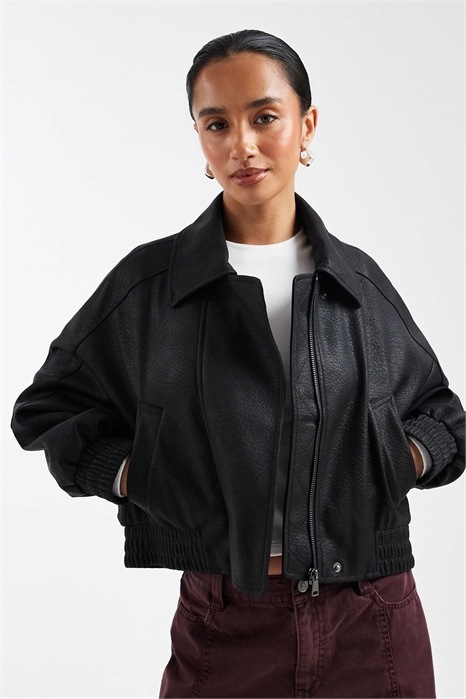 ASOS DESIGN Кожаная куртка-бомбер в стиле байкера, модель Petite артикул 151097368