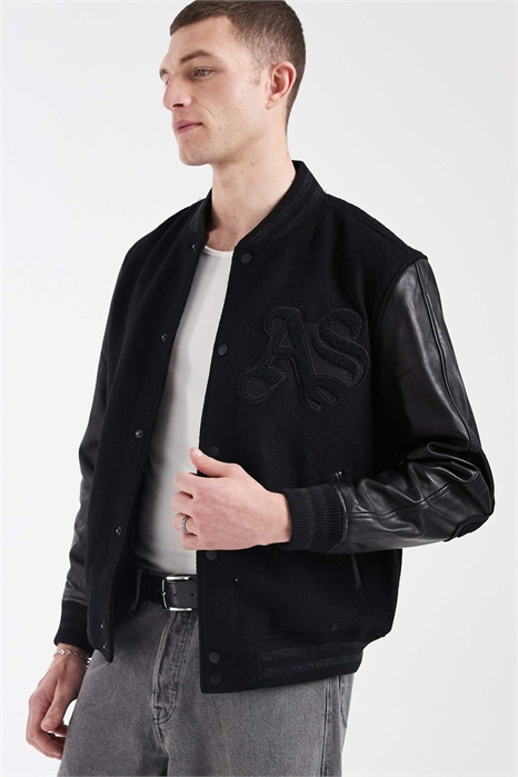 Кожаная куртка-бомбер в стиле «варсити» с логотипом Holloway артикул 154766350