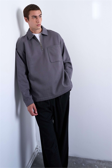 Поло с застежкой-молнией на 1/4 длины, свободный крой премиум-класса артикул 147866591