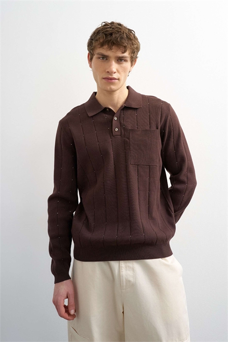 Поло с длинным рукавом классического кроя из трикотажа с узором «пойнтелл» артикул 151783035