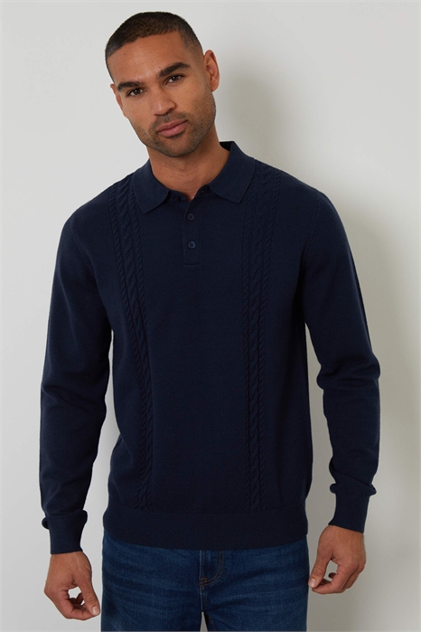 Свитер-поло с длинными рукавами в косой вязке артикул 155059252