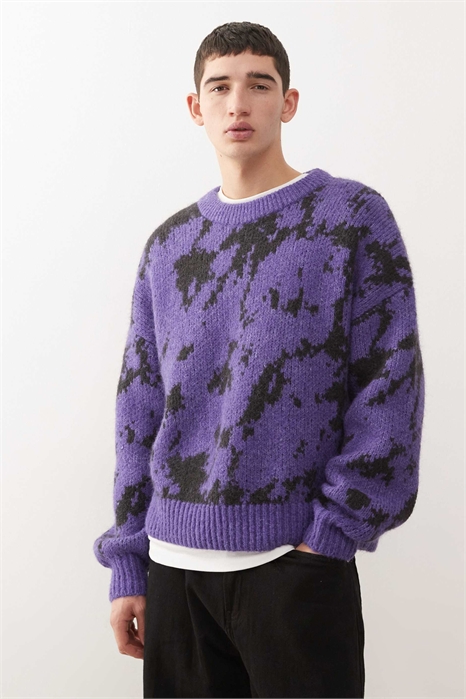 Свитер свободного кроя из смешанной шерсти с графическим жаккардовым узором артикул 153682957