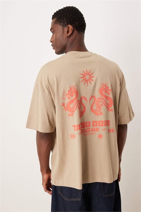 Футболка свободного кроя с изображением дракона артикул 151417565