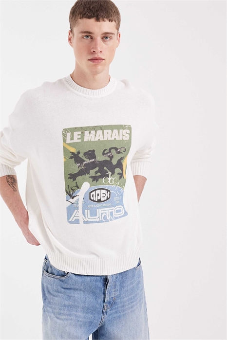 Свитер свободного кроя с круглым вырезом и принтом «Le Marais» артикул 151640799
