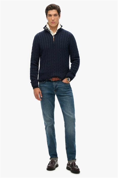 Свитер из хлопка с классическим узором «коса» и полузастежкой-молнией артикул 155614265