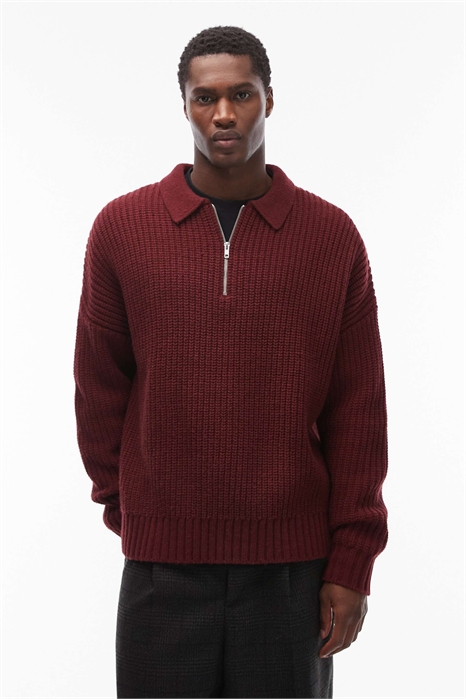 Поло с четвертью молнии из плотной шерстяной смесовой ткани свободного прямого кроя артикул 142202069