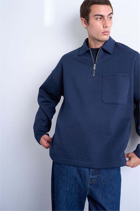 Поло с застежкой-молнией на 1/4 длины, свободный крой премиум-класса артикул 147866996