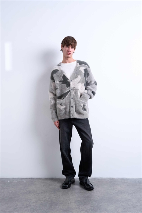 Вязаный кардиган свободного кроя с камуфляжным рисунком артикул 147084295