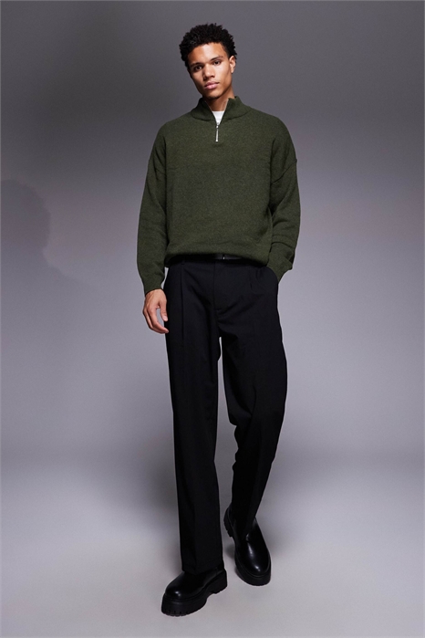 Свитер из овечьей шерсти крупной вязки с полузастежкой-молнией артикул 142202070