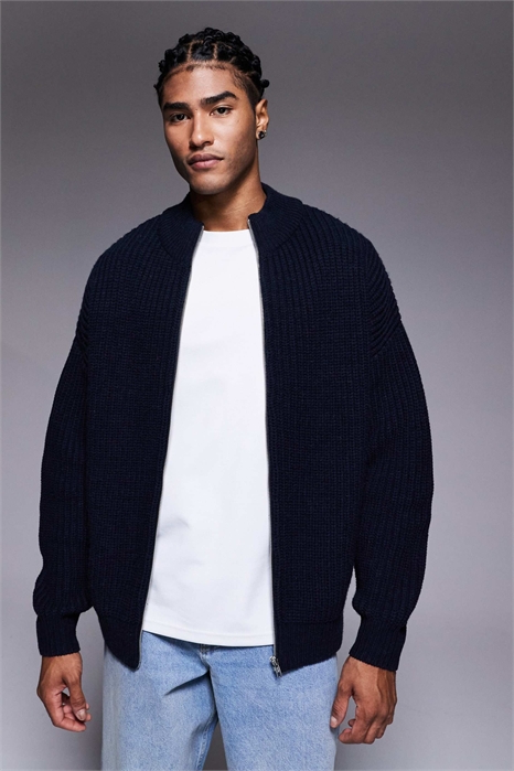 Кардиган свободного кроя с воротником-воронкой и застежкой-молнией артикул 142202055