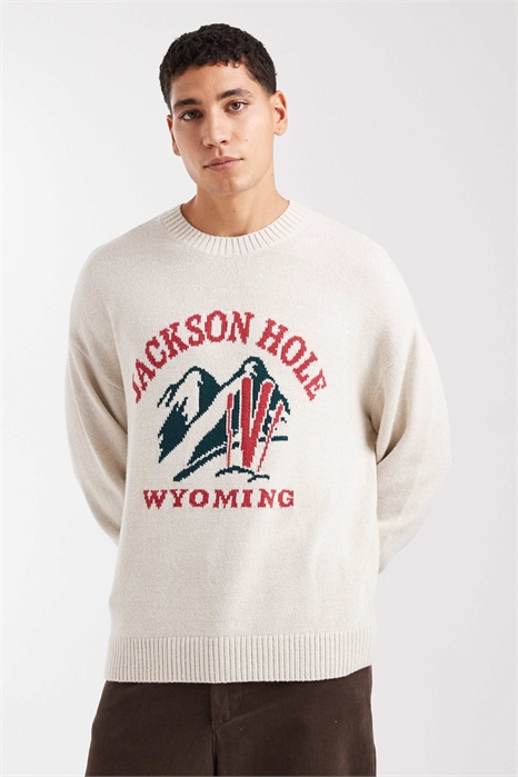 Свитер прямого кроя с открытым низом и лыжным принтом артикул 154314225