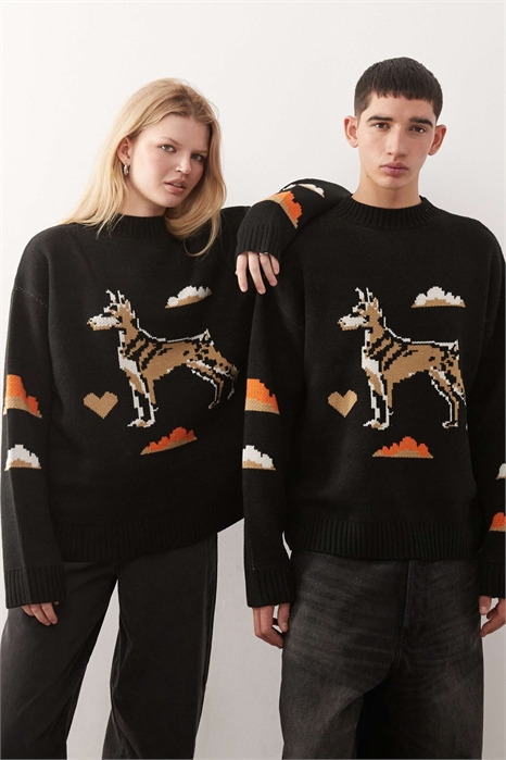 Универсальный вязаный свитер с пиксельным принтом в виде собаки артикул 149432193