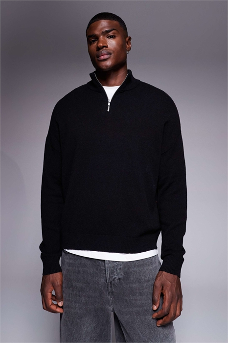 Свитер из овечьей шерсти крупной вязки с полузастежкой-молнией артикул 142202056