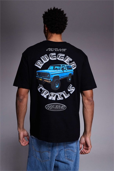 Футболка свободного кроя с рисунком автомобиля артикул 150082235