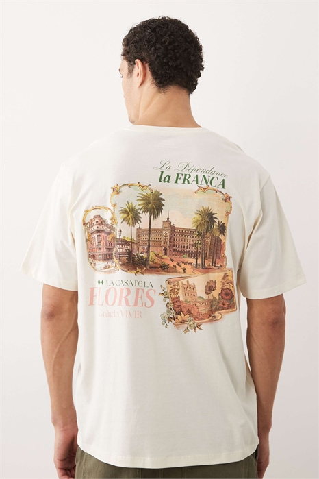 Футболка свободного кроя с пейзажным принтом на спине артикул 154767576