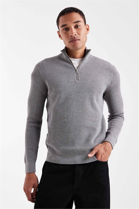 Свитер с ребристой отделкой и полузастежкой-молнией артикул 150590567