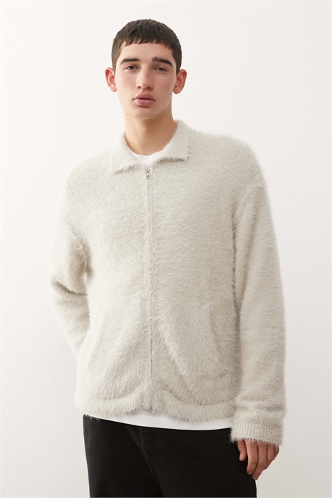 Волосатый вязаный кардиган на молнии с воротником артикул 153682945