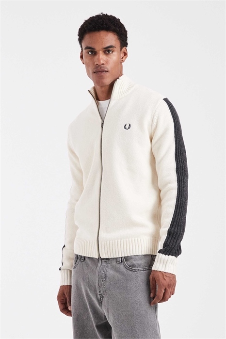 Свитер с ребристым узором, длинными рукавами и застежкой-молнией по всей длине артикул 151968488