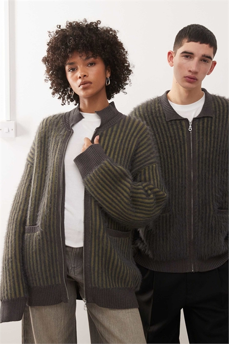 Универсальный кардиган с ворсистой ребристой отделкой и застежкой-молнией артикул 150554642