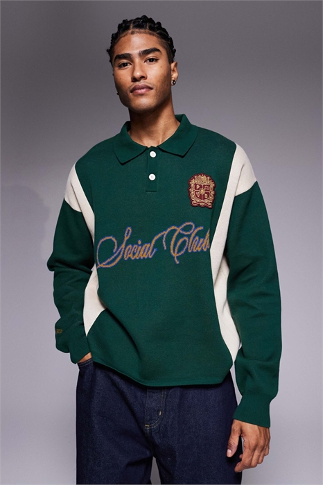 Трикотажная рубашка-поло с длинным рукавом и логотипом артикул 152903038